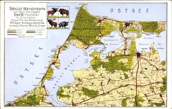 Hiking map Postcard Ostseebad Prerow on the Darß, general view