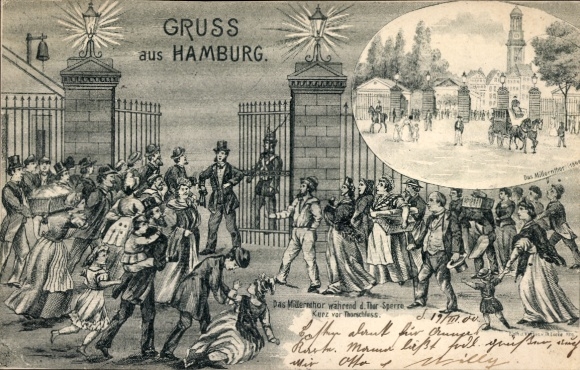 Hamburg Mitte St. Pauli, Helgoländer Allee, historical scene, Millerntor, crowd, ...