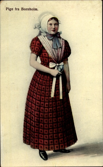 Postcard woman in Danish folk costume from Bornholm