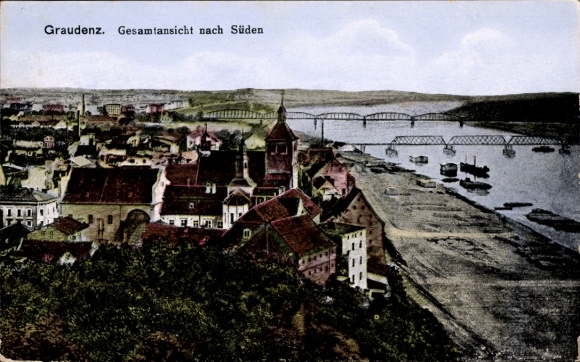 Ak Grudziądz Graudenz Westpreußen, Gesamtansicht nach Süden