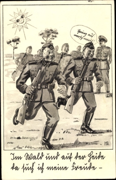 Artist Postcard Wehrmacht soldiers during drill, sun