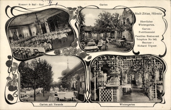 Ak Hörnitz Oberlausitz, Inn Stadt Zittau, hal, tuin, wintertuin, eigenaar Richard Tilgner