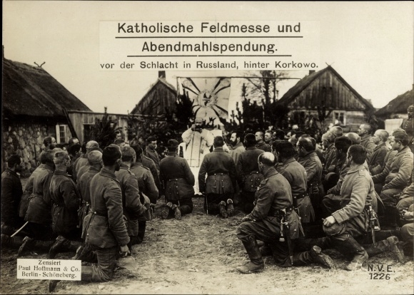 Ak Katholische Feldmesse und Abendmahlspendung vor der Schlacht in Russland, Korkowo, I WK
