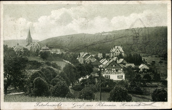 Postcard Rhaunen im Hunsrück, church, total view of the site
