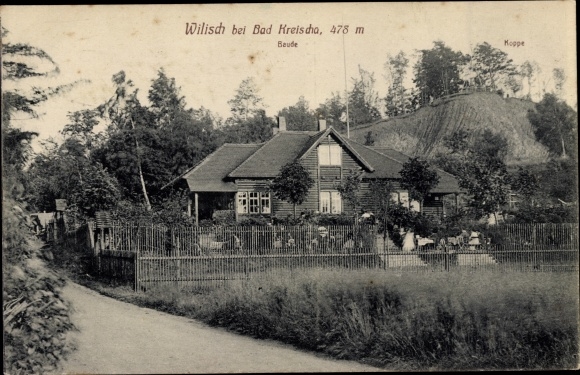 Postcard Wilisch Kreischa near Dresden, house with garden