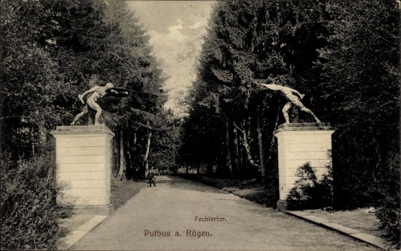 Postcard Putbus on the island of Rügen, Fechtertor, Putbus on Rügen, trees, path