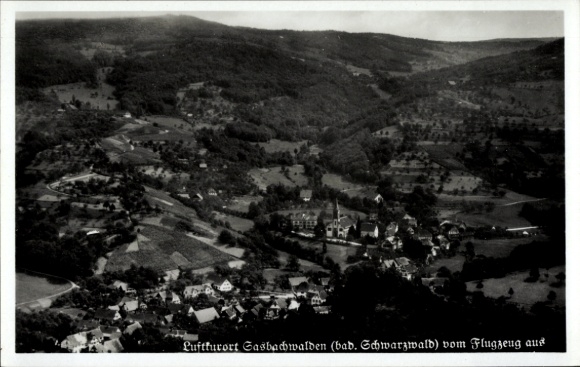 Postcard Sasbachwalden in the Black Forest, aerial view of the Black Forest, from the plane