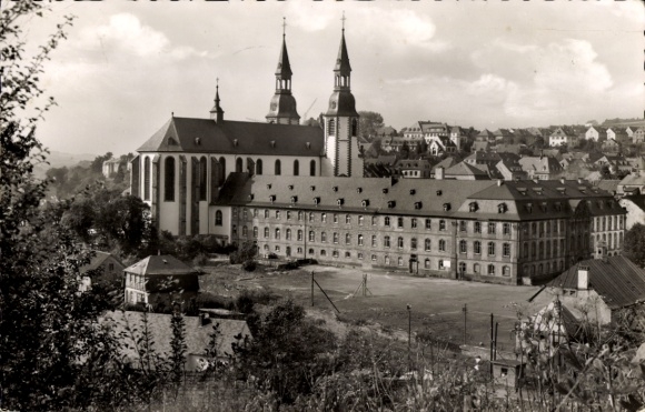 Postcard Prüm in the Eifel, Waldstadt, basilica, abbey