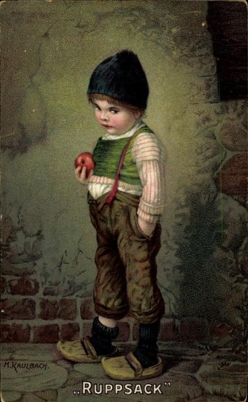 Artist Chromo-Litho Kaulbach, Hermann, Ruppsack, Boy with Apple, Suspenders, Novitas 10679