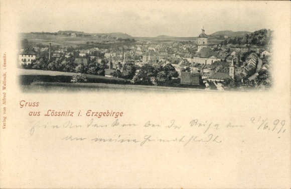 Postcard Lößnitz in the Ore Mountains, general view