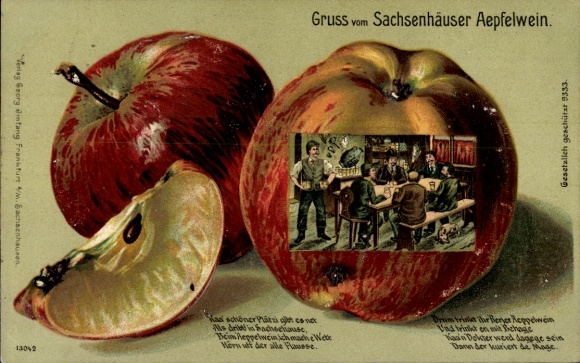 Präge Apfel Litho Sachsenhausen Frankfurt am Main, Sachsenhäuser Aepfelwein