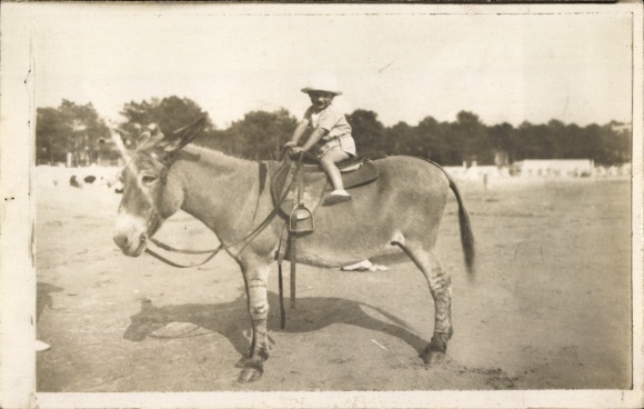 Photo Postcard Child riding on donkey