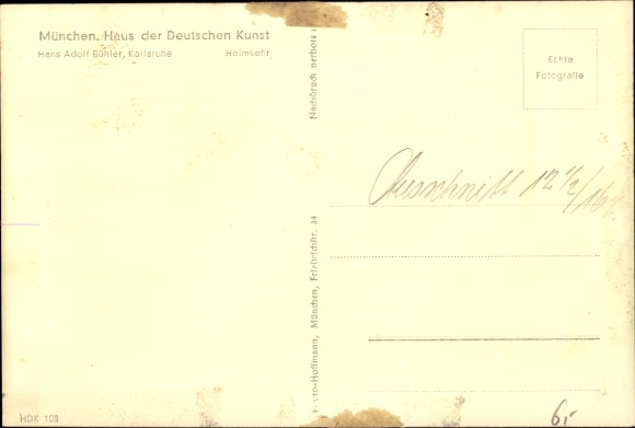 Artist Postcard Bühler, Hans Adolf, Homecoming, HDK No. 108
