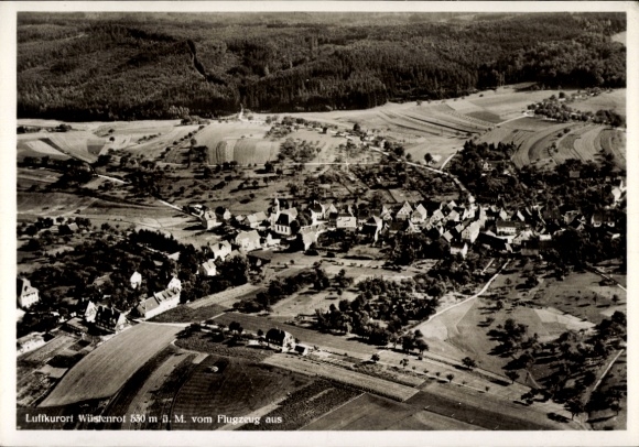 Postcard Wüstenrot in Württemberg, aerial photograph, landscape, airplane view, 530 m