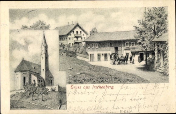 Artist PC Irschenberg in Upper Bavaria, church, inn