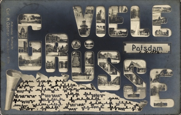 Letters Postcard Potsdam, city views, castle, windmill