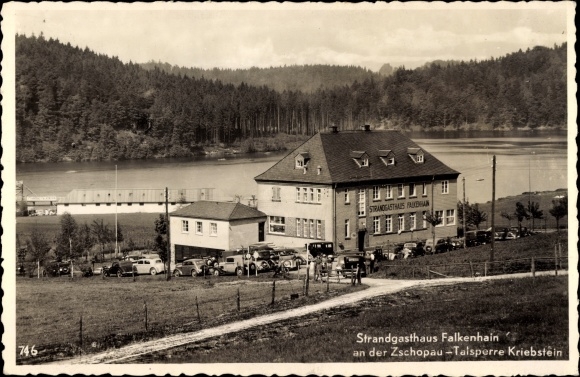Ak Kriebstein Mittelsachsen, Zschopau-dam, strandherberg Falkenhain