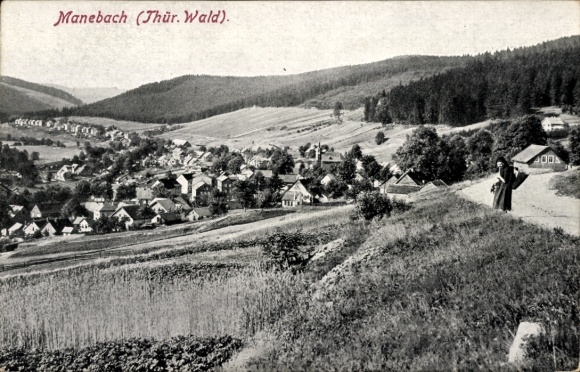 Postcard Manebach Ilmenau Thuringian Forest, total view