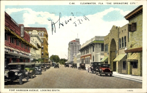 Ak Clearwater Florida, Fort Harrison Avenue, kijkend naar het zuiden