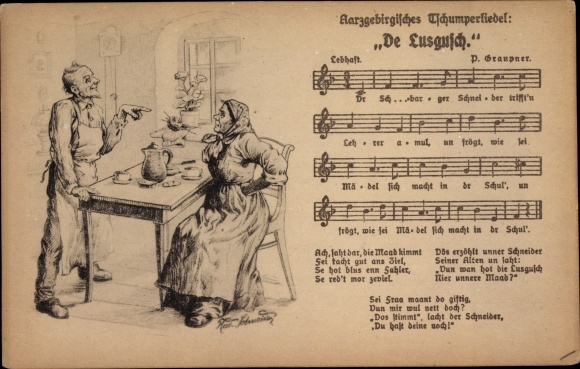 Artist song PC P. Graupner, De Lusgusch, Ore Mountains, couple at the table