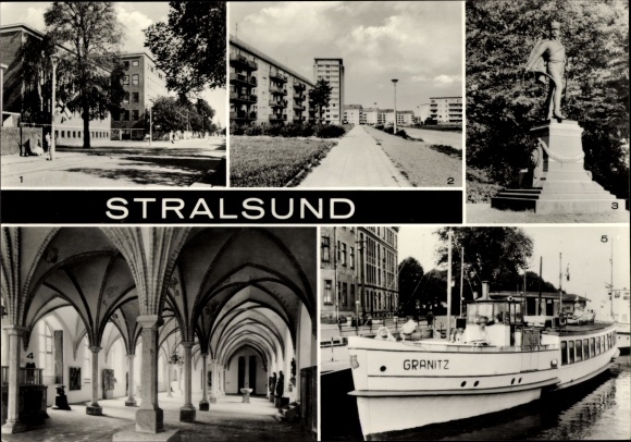 Ak Stralsund, ziekenhuis Große Parower Straße, Heinrich-Heine-Ring, St. Catherinaklooster, MS Granitz