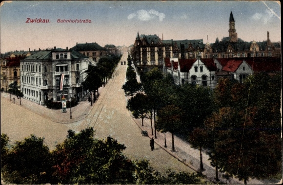 PC Zwickau in Saxony, view of Bahnhofstrasse, advertising pillar