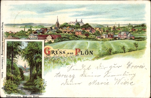 Chromo-Litho Plön in Schleswig Holstein, castle garden, view from the star