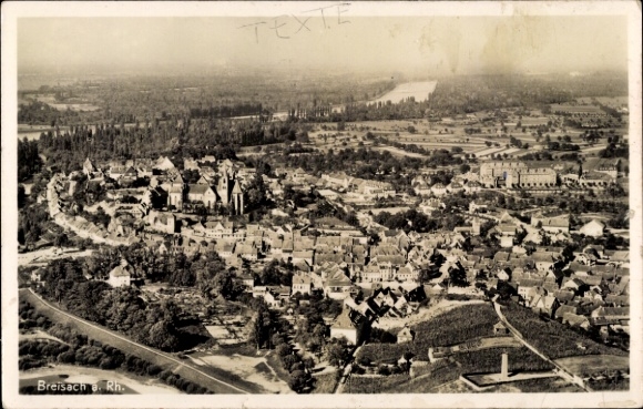 Postcard Breisach am Oberrhein, aerial view of Breisach, Rhineland landscape, historic old town