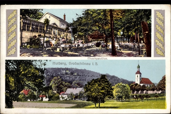 Postcard Großschönau in Sachsen, view of the town, Hutberg, music pavilion, photochromic Strache