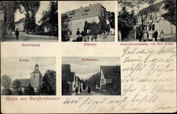 Ak Burgholzhausen Eckartsberga an der Finne im Burgenlandkreis, Rittergut, Materialwaren Ww. Kathe
