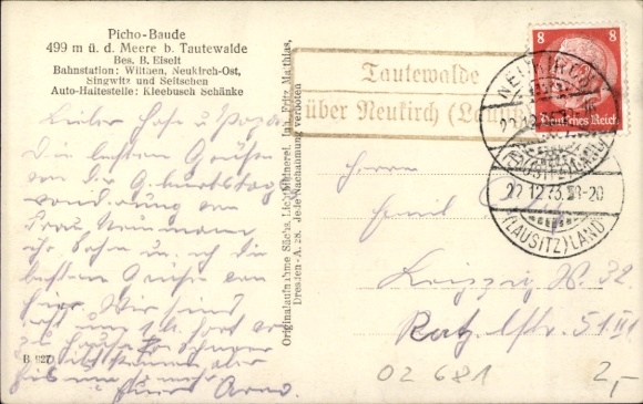 KP Landpoststempel Tautewalde przez Neukirch (Łużyce)