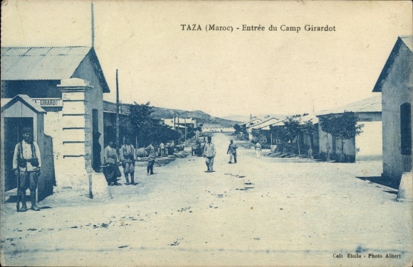 Postcard Taza Morocco, Camp Girardot, Entrance, Street Section