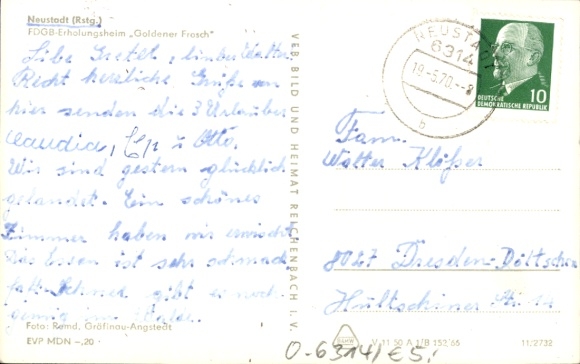 Postcard Neustadt am Rennsteig, FDGB recreation home Goldener Frosch
