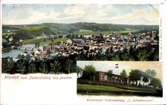 Postcard Werden Essen in the Ruhr area, Pastoratsberg, Restaurant Scheidtmann