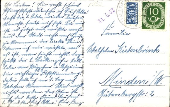 Postcard Lübbecke in East Westphalia, An der Feuerrenne, street section
