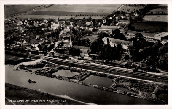 Postcard Obertheres Theres in Lower Franconia, aerial photograph