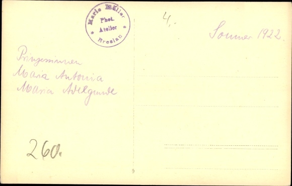 Photo Postcard Princesses Maria Antonia and Maria Adelgunde von Hohenzollern Sigmaringen, 1922