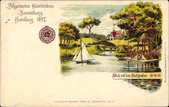 Chromo-Litho Hamburg Mitte Altstadt, General Horticultural Exhibition 1897, Stadtgraben