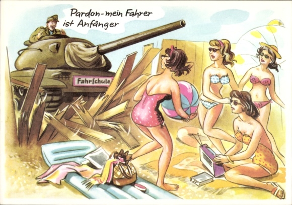 Postcard pardon my driver is a beginner, tank, women on the beach