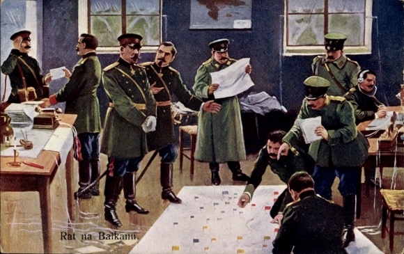 Postcard Rat na Balkanu, General Savov and Fičev in the battle of Lule-Bourgas