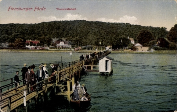 Ak Wassersleben Harrislee in Sleeswijk Holstein, Flensburg Fjord, Steg