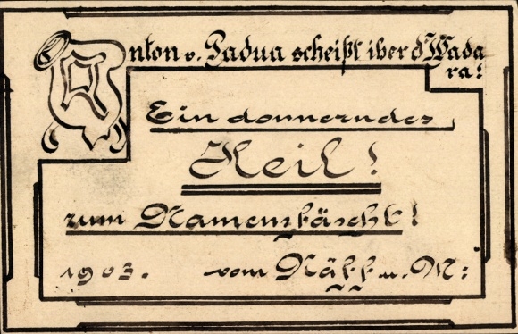 Hand-painted postal stationery PC Bludenz Vorarlberg, Anton von Padua, thunderous greetings to the name festival