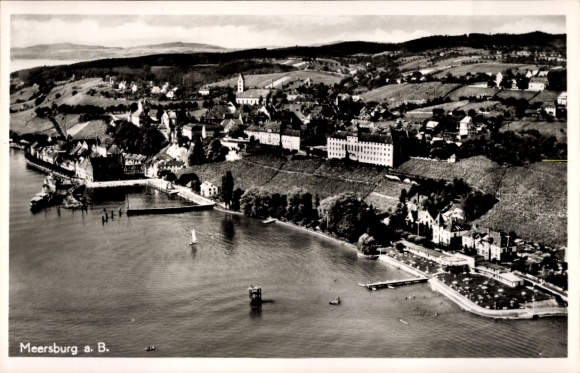 Postcard Meersburg on Lake Constance, aerial view of the Lake Constance region