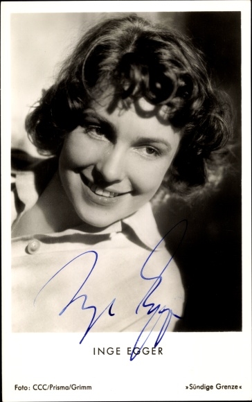 Postcard actress Inge Egger, Sinful Border, portrait, autograph