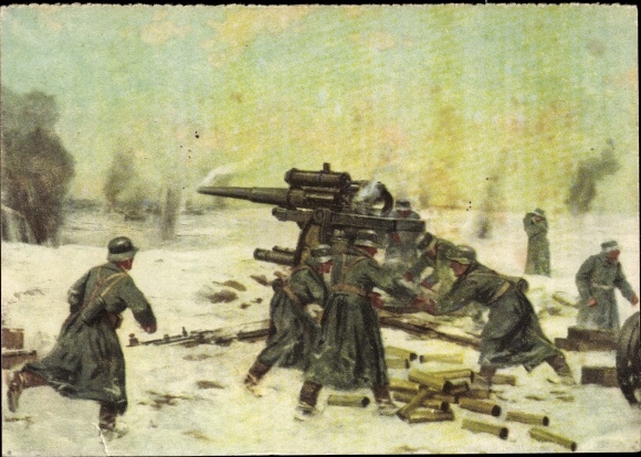 Artist PC Deutsche Wehrmacht, Schürpel, heavy anti-aircraft guns against Russian tanks, Eastern Front, II. WW