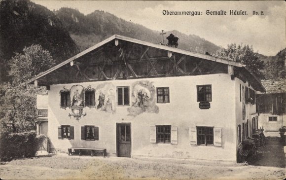 Ak Oberammergau in Oberbayern, Bemalte Häuser