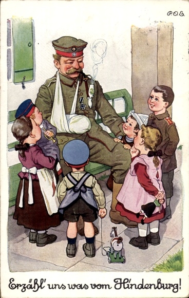 Artist Postcard Engelhard, POE, Tell us something about the Hindenburg, war veteran, children