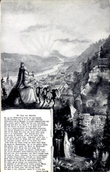 Postcard Bad Schandau Saxon Switzerland, Legend of Schandau