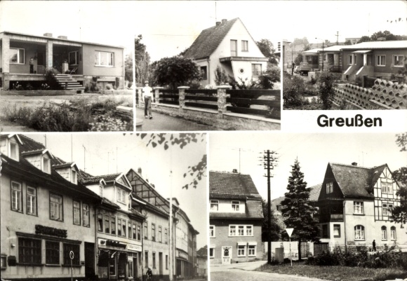 Ak Greußen in Thüringen, Mehrere Gebäude, Landschaft, schwarz-weiß, nformat, 'Greußen' Schriftzug