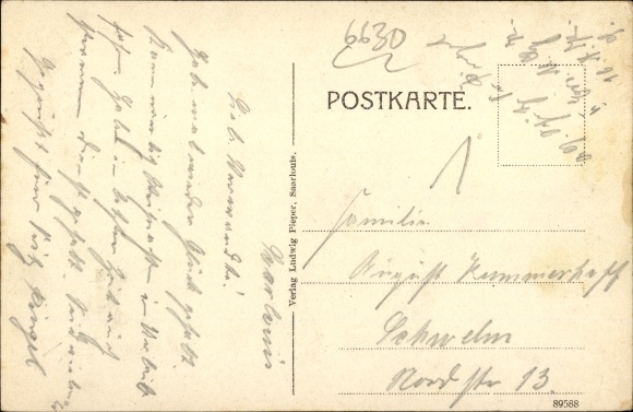 Postcard Saarlouis in Saarland, market square, tram